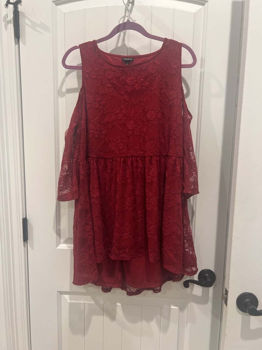 Torrid Red Stretch Lace Cold Shoulder Babydoll Blouse Size 1